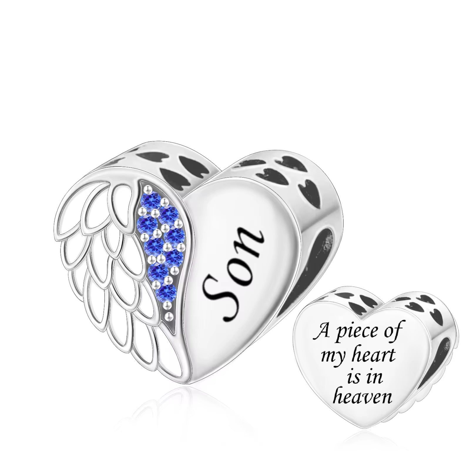 Son Memorial Heart Charm with Angel Wings - bellissi