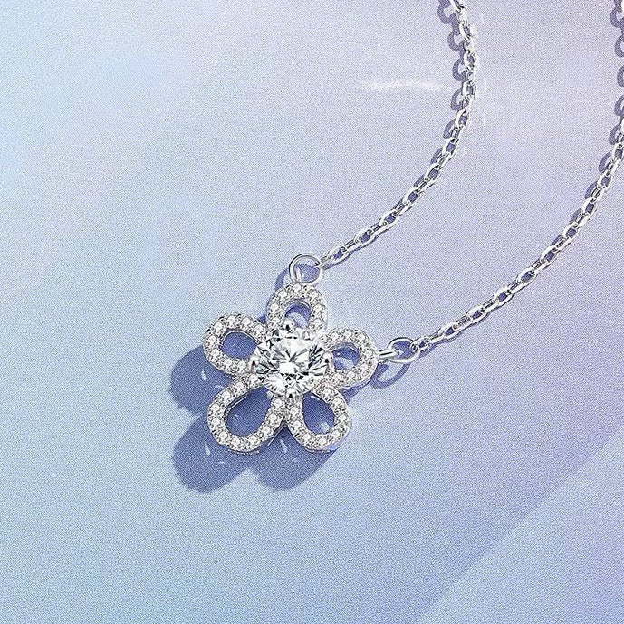 Sparkling Flower Moissanite Crystal Necklace Elegant Floral Charm - bellissi