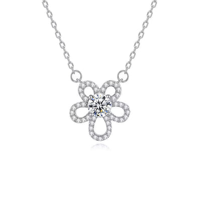Sparkling Flower Moissanite Crystal Necklace Elegant Floral Charm - bellissi