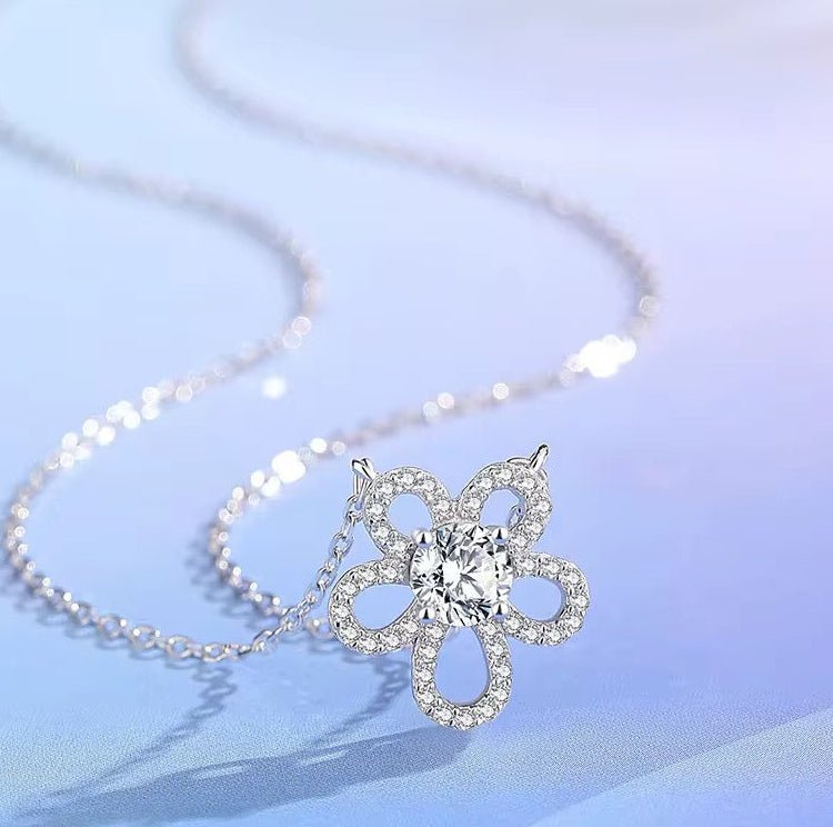 Sparkling Flower Moissanite Crystal Necklace Elegant Floral Charm - bellissi
