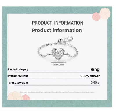 Sparkling Heart Chain Adjustable Ring - bellissi