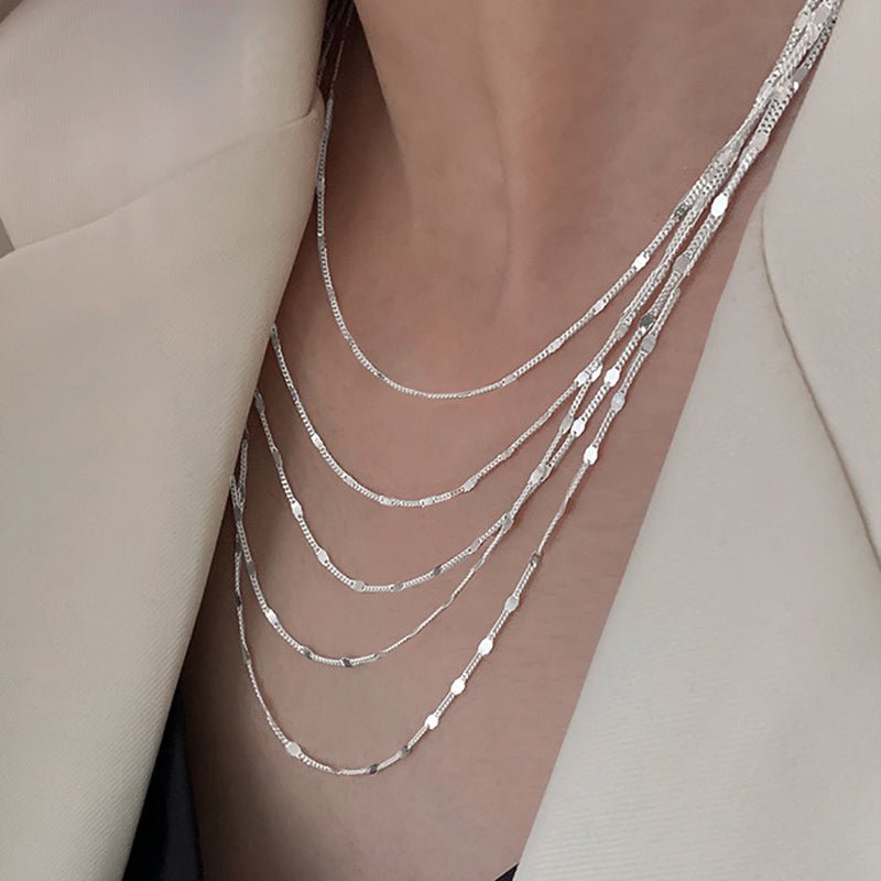 Sparkling Multi Row Chain Necklace - Sterling Silver - bellissi