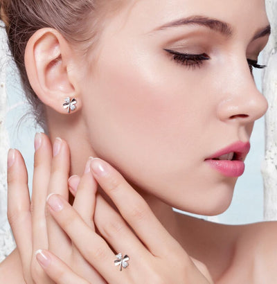 Sparkling Zirconia Lucky Clover Stud Earring - bellissi