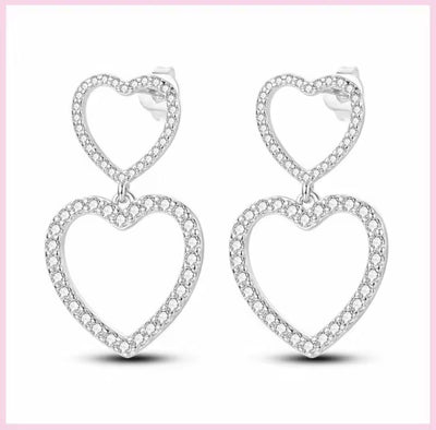 Sparkling Zirconia Two Dangle Hearts Stud Earrings - bellissi