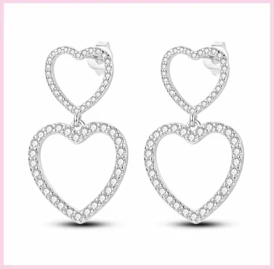Sparkling Zirconia Two Dangle Hearts Stud Earrings - bellissi