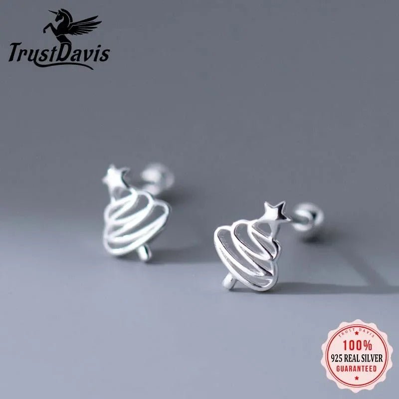 Spatial Christmas Tree Stud Earrings 925 Sterling Silver - bellissi