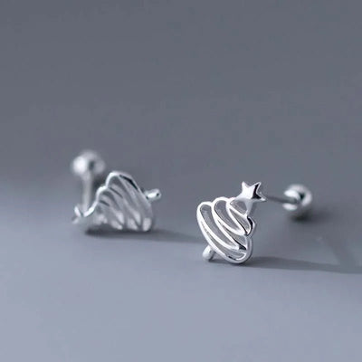 Spatial Christmas Tree Stud Earrings 925 Sterling Silver - bellissi