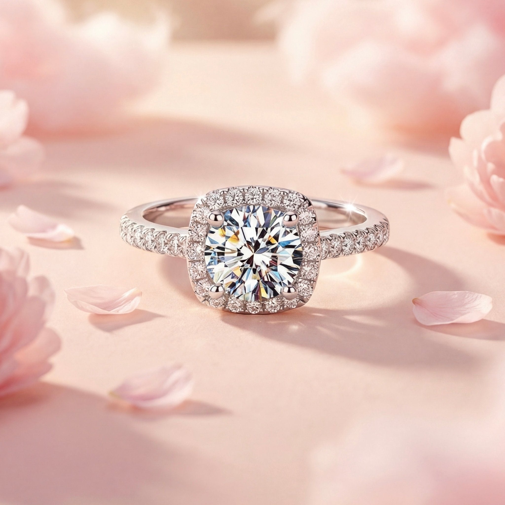 Square Halo Moissanite Ring Diamond Glow Luxury - bellissi