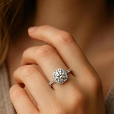 Square Halo Moissanite Ring Diamond Glow Luxury - bellissi