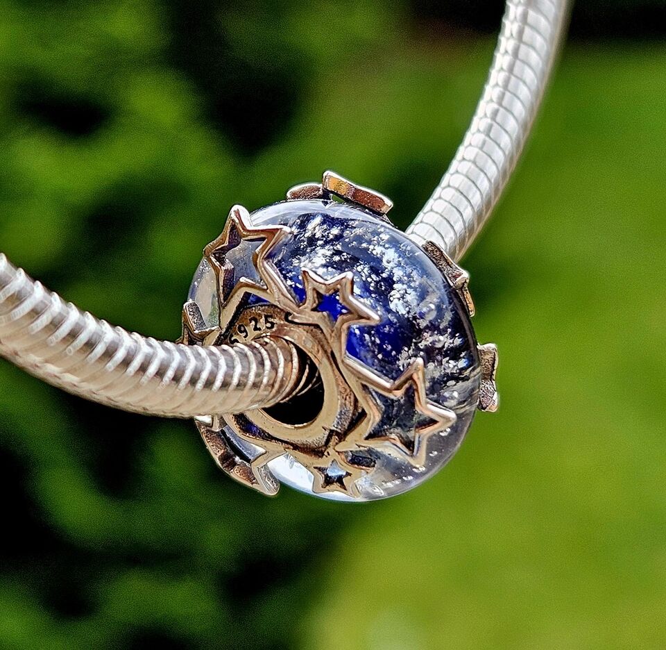 Stars Blue Murano Glass Bead Charm - bellissi