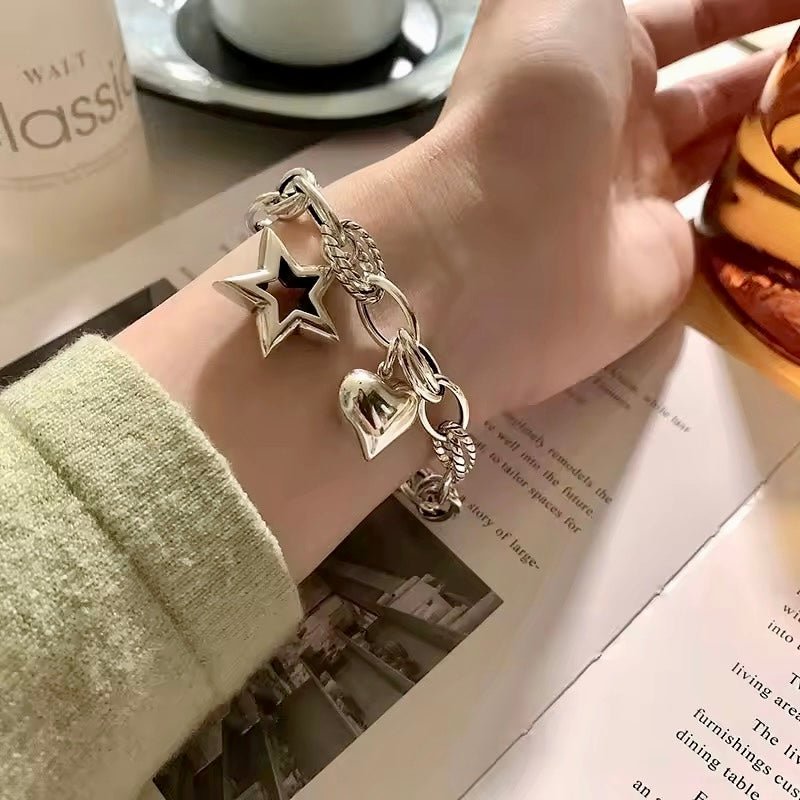 Statement Silver Link Bracelet with Celestial Charms - bellissi