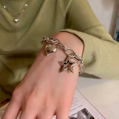 Statement Silver Link Bracelet with Celestial Charms - bellissi