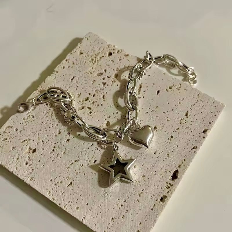 Statement Silver Link Bracelet with Celestial Charms - bellissi