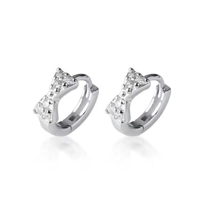 Sterling Silver Bow Huggie Earrings with Cubic Zirconia - bellissi