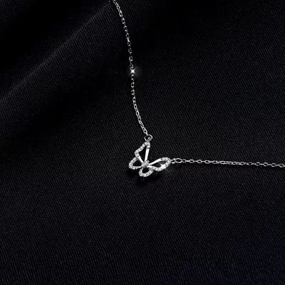 Sterling Silver Butterfly Necklace with Sparkling Zircon Stones - bellissi
