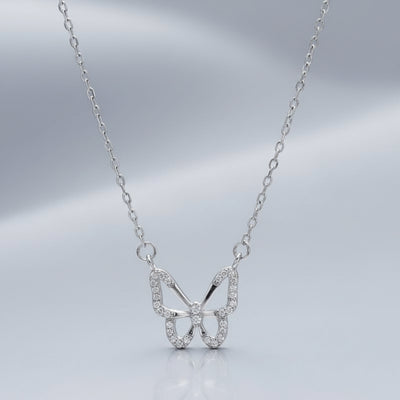 Sterling Silver Butterfly Necklace with Sparkling Zircon Stones - bellissi