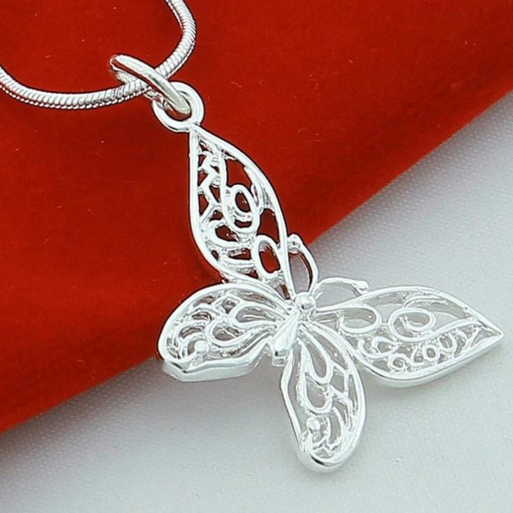Sterling Silver Butterfly Pendant Necklace - bellissi