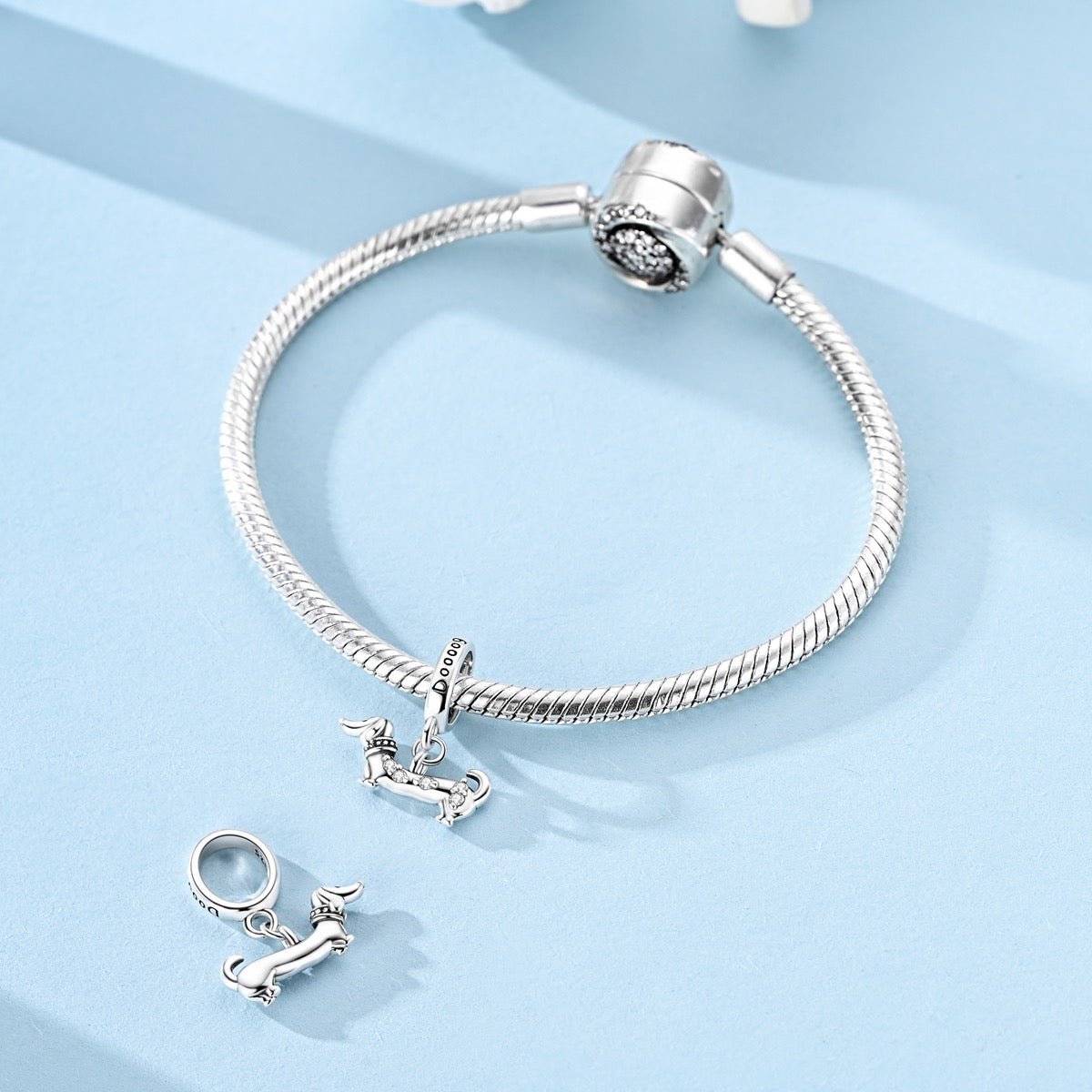 Sterling Silver Dachshund Dog Dangle Charm - bellissi