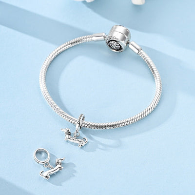 Sterling Silver Dachshund Dog Dangle Charm - bellissi