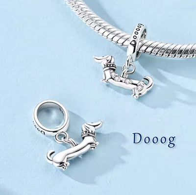Sterling Silver Dachshund Dog Dangle Charm - bellissi