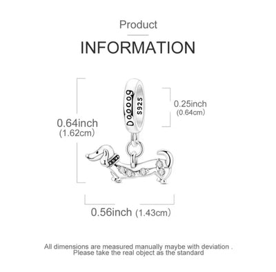 Sterling Silver Dachshund Dog Dangle Charm - bellissi