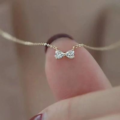 Sterling Silver Diamond Bow Necklace - bellissi