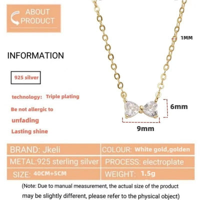Sterling Silver Diamond Bow Necklace - bellissi