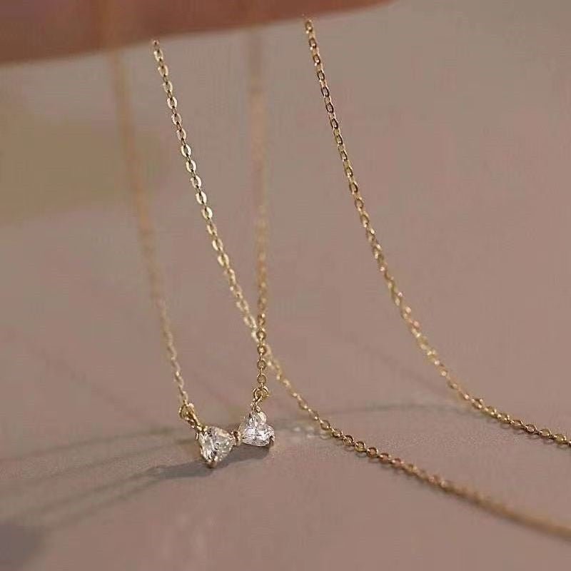 Sterling Silver Diamond Bow Necklace - bellissi