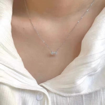 Sterling Silver Diamond Bow Necklace - bellissi