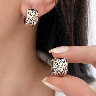 Sterling Silver Engraved Hoop Earrings - bellissi