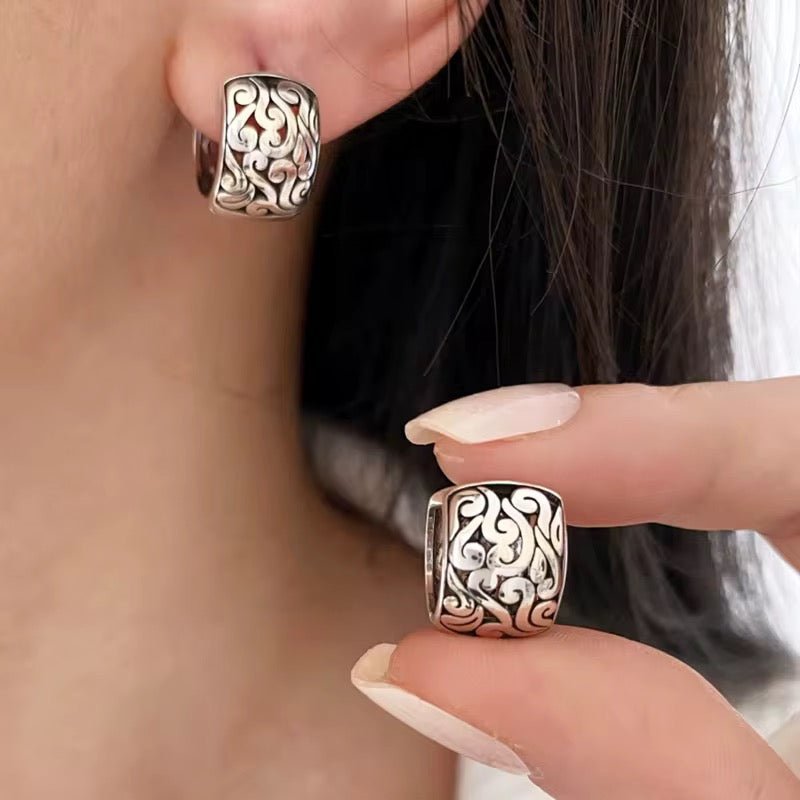 Sterling Silver Engraved Hoop Earrings - bellissi