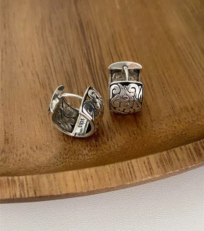 Sterling Silver Engraved Hoop Earrings - bellissi