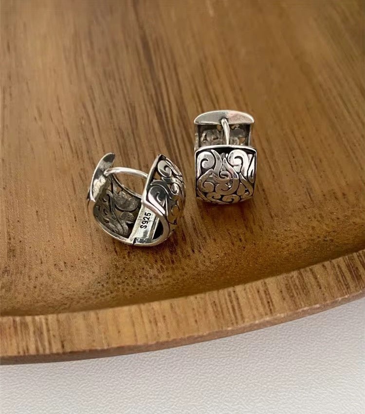 Sterling Silver Engraved Hoop Earrings - bellissi