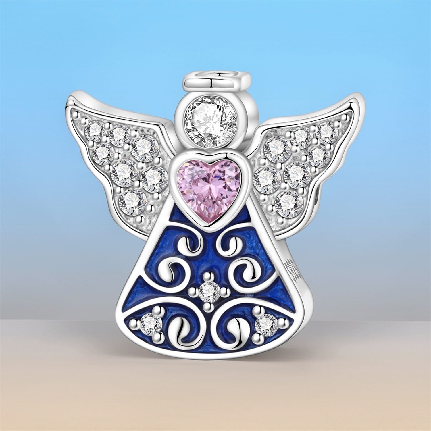 Sterling Silver Guardian Angel Charm with Pink Crystals - bellissi
