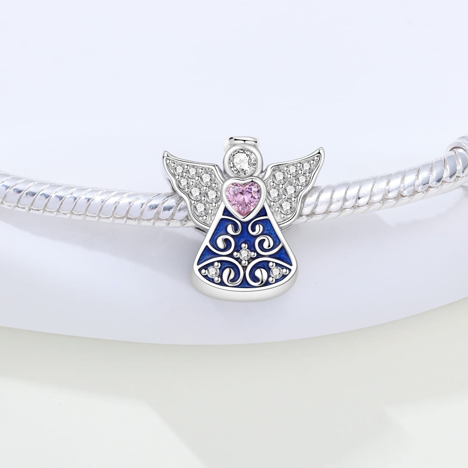 Sterling Silver Guardian Angel Charm with Pink Crystals - bellissi