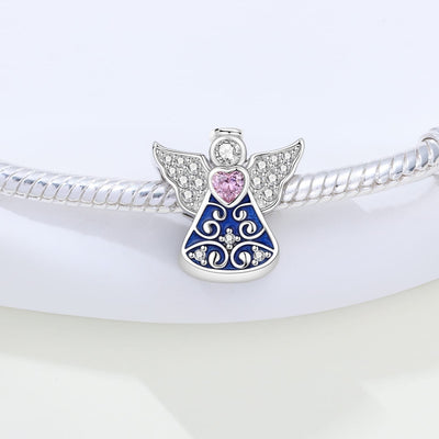 Sterling Silver Guardian Angel Charm with Pink Crystals - bellissi