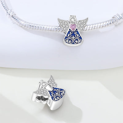 Sterling Silver Guardian Angel Charm with Pink Crystals - bellissi