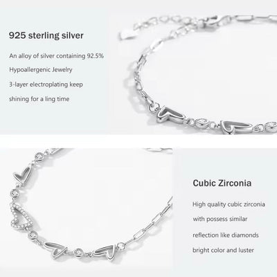 Sterling Silver Heart Cubic Zirconia Bracelet - bellissi