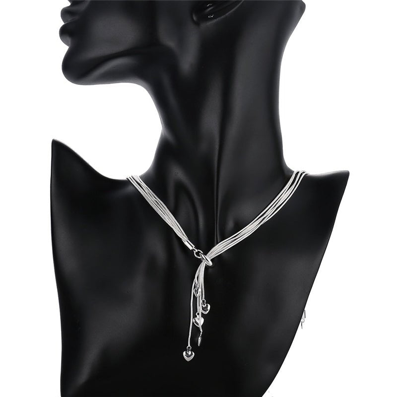 Sterling Silver Heart Snake Chain Necklace Earring Set - bellissi
