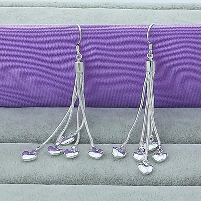 Sterling Silver Heart Snake Chain Necklace Earring Set - bellissi
