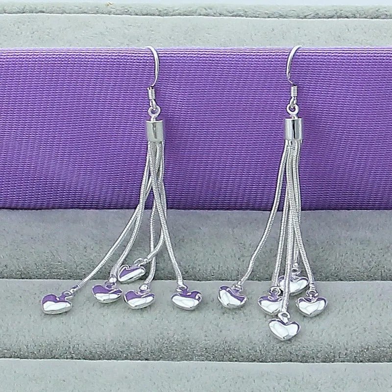 Sterling Silver Heart Snake Chain Necklace Earring Set - bellissi