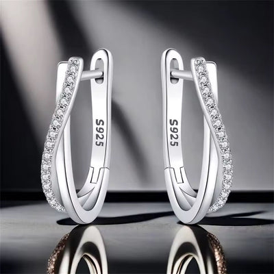 Sterling Silver Hoop Earrings with Sparkling Stones - bellissi