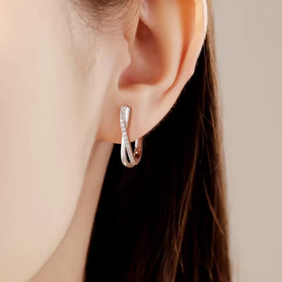 Sterling Silver Hoop Earrings with Sparkling Stones - bellissi