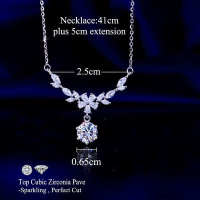 Sterling Silver Leaf Shape Necklace with White Cubic Zirconia - bellissi