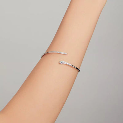Sterling Silver Snake Bangle Bracelet with Cubic Zirconia - bellissi