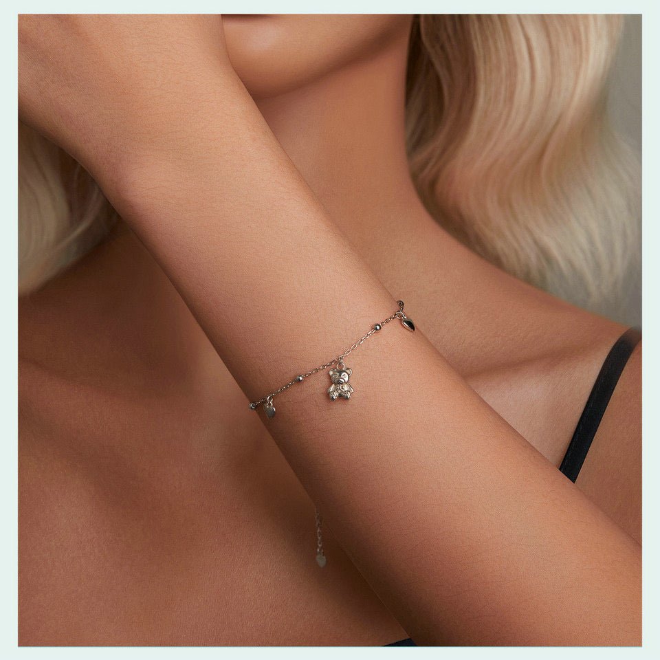 Sterling Silver Teddy Bear Charm Bracelet - bellissi