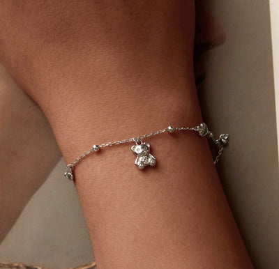 Sterling Silver Teddy Bear Charm Bracelet - bellissi
