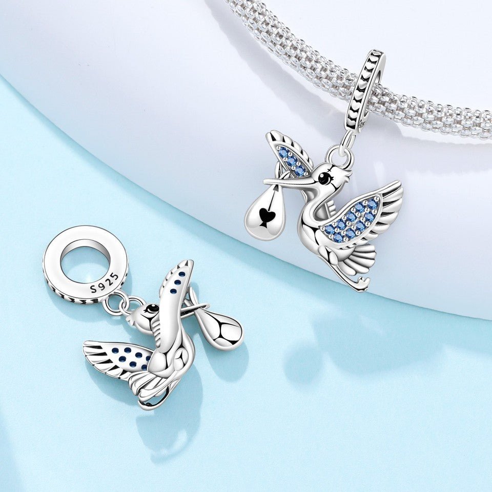 Stork & Newborn Baby Dangle Charm - bellissi