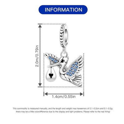 Stork & Newborn Baby Dangle Charm - bellissi