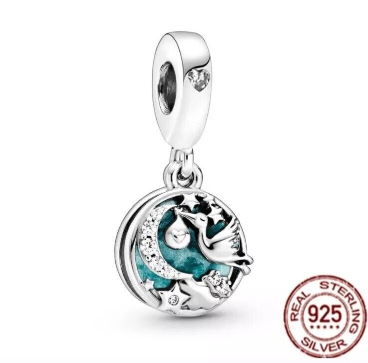 Stork & Newborn Baby Gift Dangle Charm - bellissi